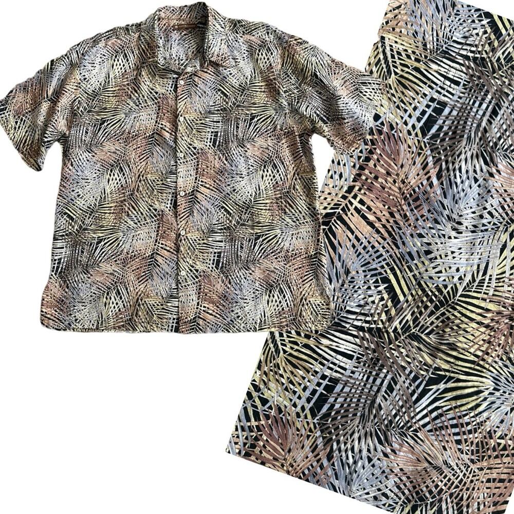 Tori Richard Men XL Cotton Lawn Aloha Hawaiian Palm Leaves Tropical Button Shirt